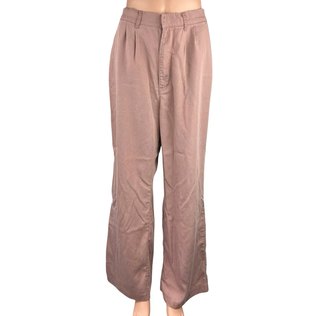 Abercrombie & Fitch Tan High Rise Front Pleated Wide Leg Career Dress Pants Sz M