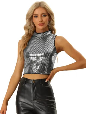 Allegra K- Sequin Sleeveless Top