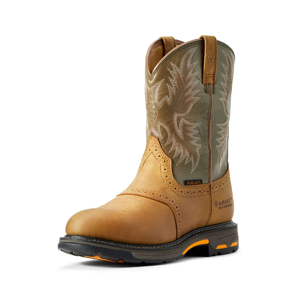 Ariat Men's WorkHog Waterproof Round Toe Work Boot- Aged Bark and Army Green