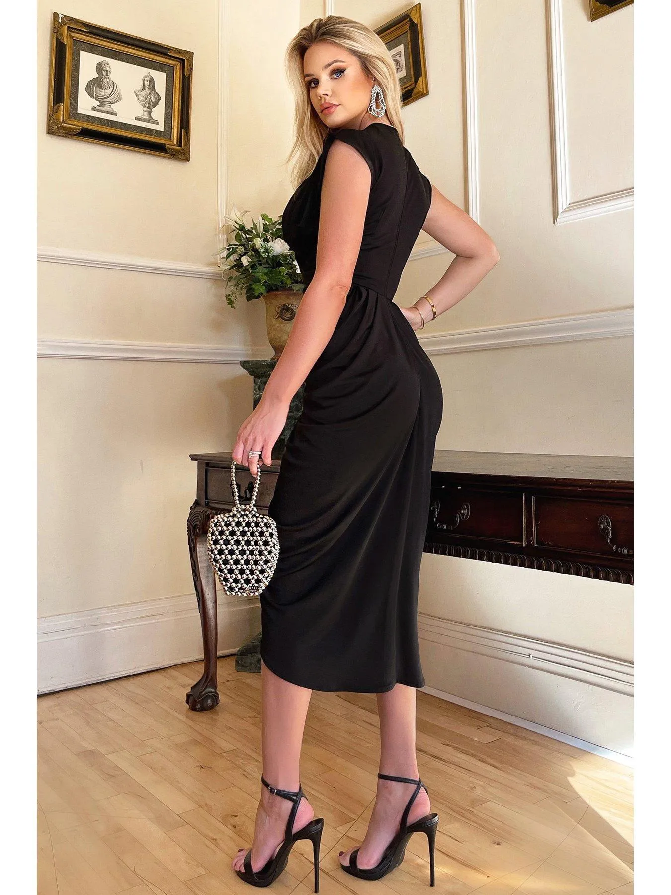 AX Paris Black Wrap Draped Midi Dress