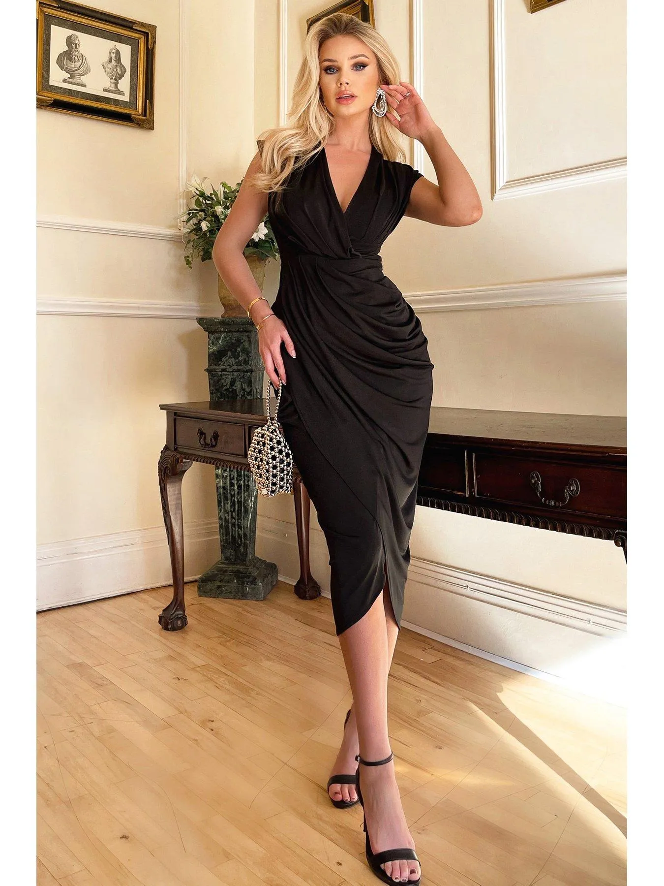 AX Paris Black Wrap Draped Midi Dress