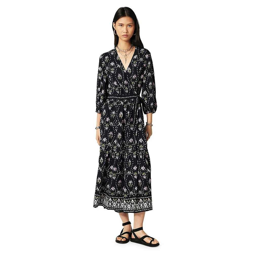 ba&sh Neria Printed Wrap Midi Dress