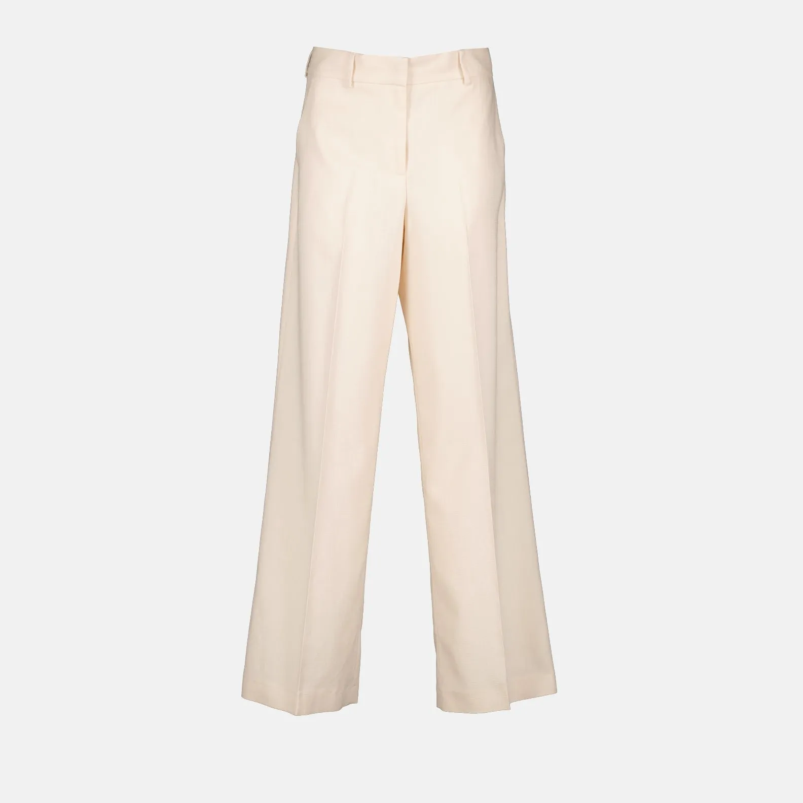 Beige Viscose Straight-Leg Pants