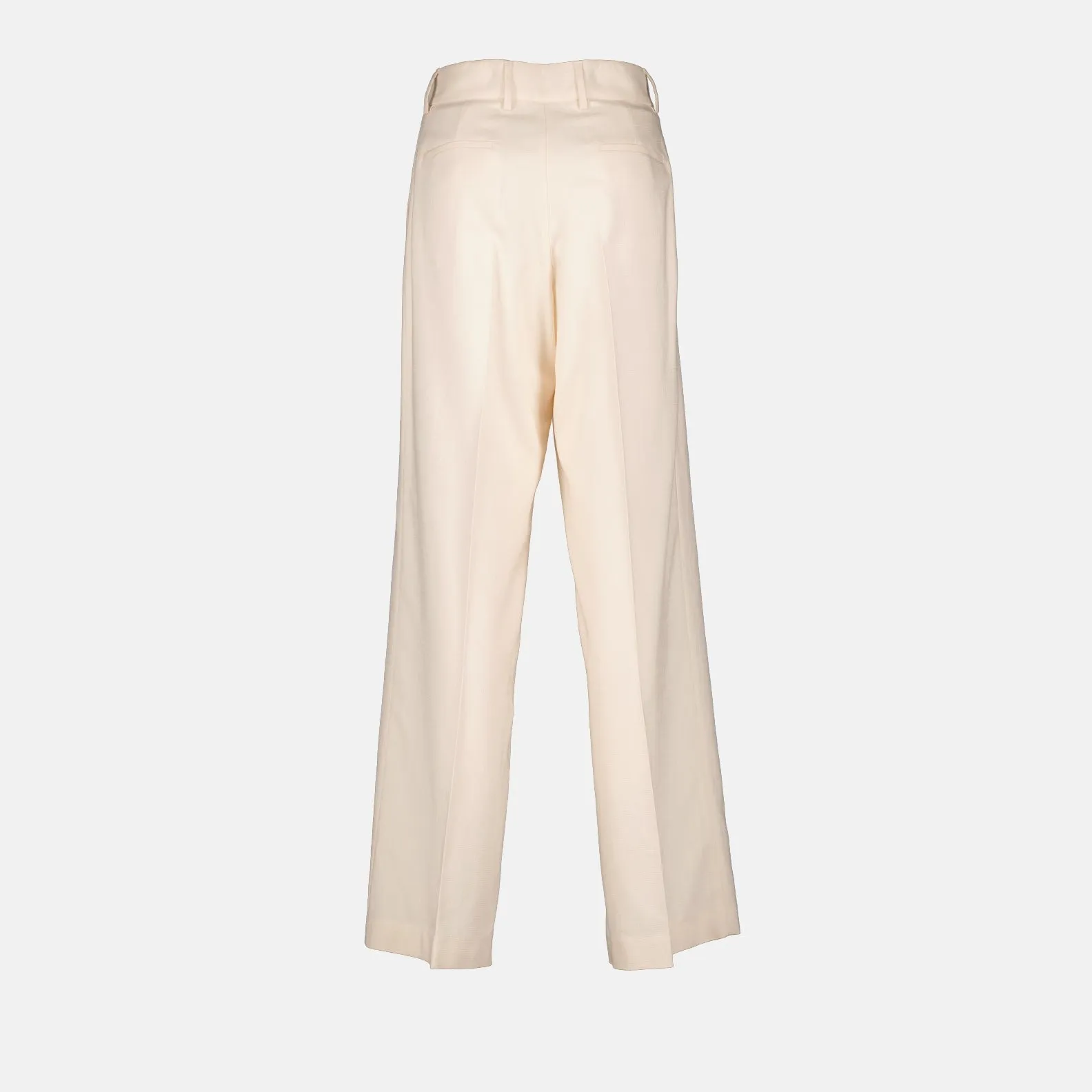 Beige Viscose Straight-Leg Pants