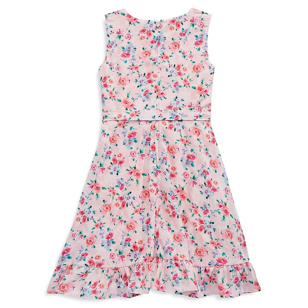 Blush Kids Girl's Sleeveless Floral Faux Wrap Dress