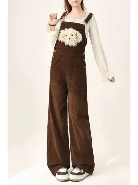 Brown corduroy suspenders for women spring 2024 new style Maillard small cute loose wide leg pants summer