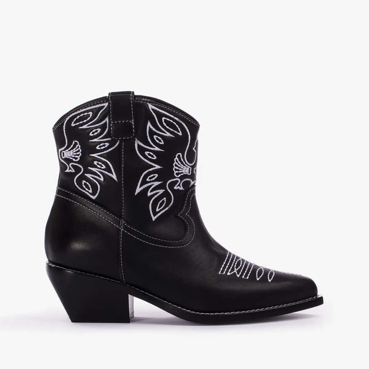 CHRISTINE COWBOY ANKLE BOOT 70 mm Black leather Western-inspired ankle boot