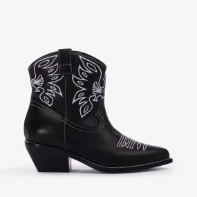 CHRISTINE COWBOY ANKLE BOOT 70 mm Black leather Western-inspired ankle boot