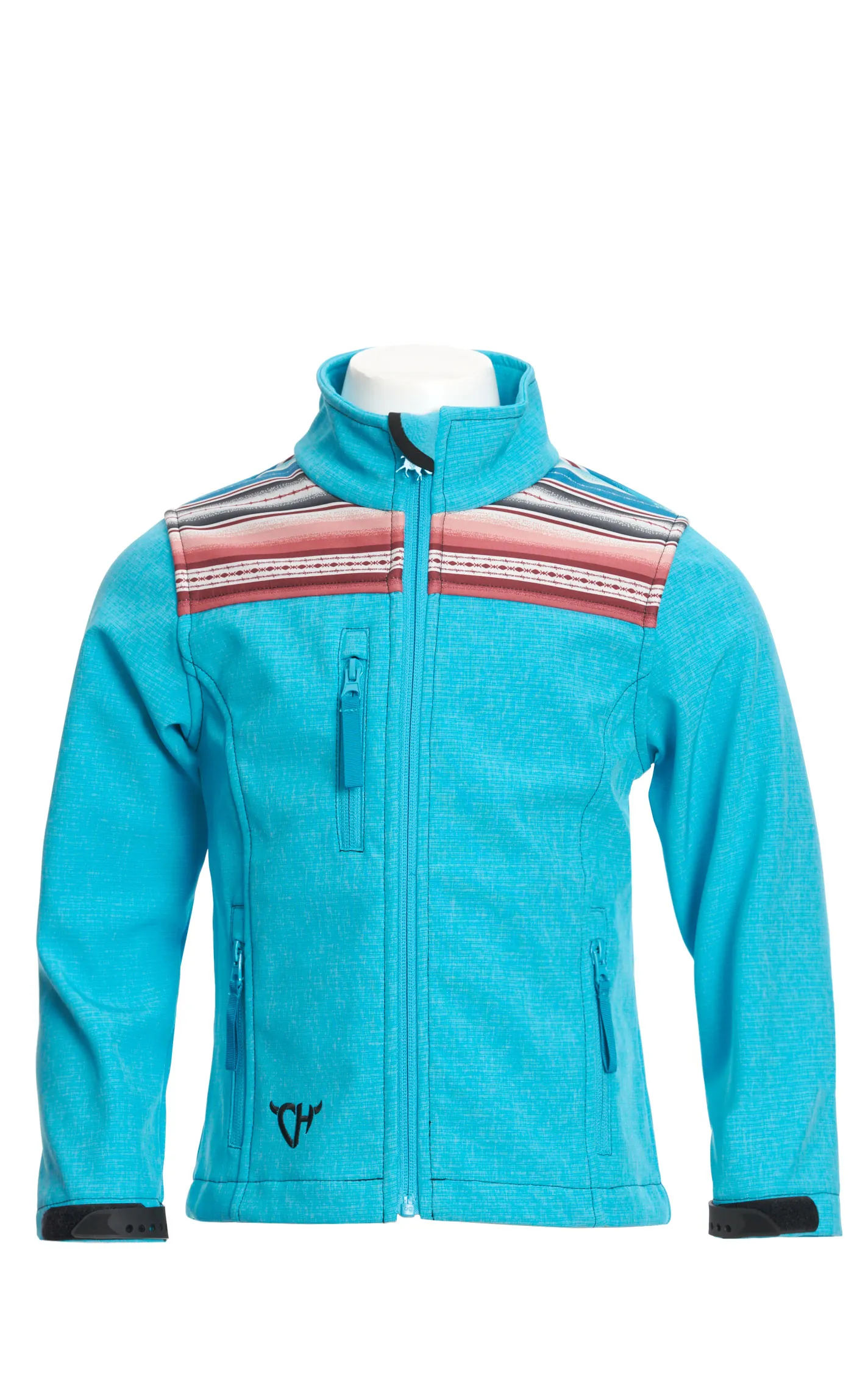 Cowgirl Hardware Girl's Turquoise & Barbed Wire Serape Print Yoke Softshell Jacket