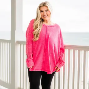 Cozy Waffle Pullover, Fuchsia