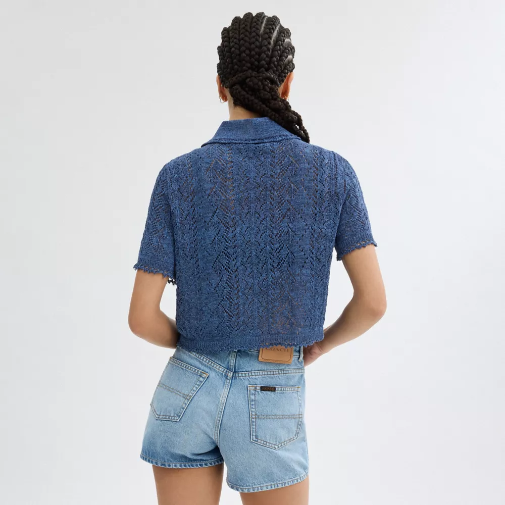 CROPPED KNIT POLO TOP