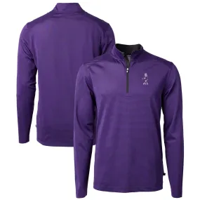 Cutter & Buck  Kansas State Wildcats Purple/Black Vault DryTec Virtue Eco Pique Micro Stripe Recycled Quarter-Zip Pullover