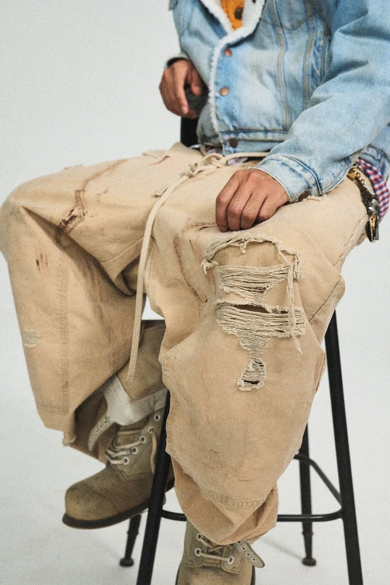 Distressed Washed Straight Leg Work Pants