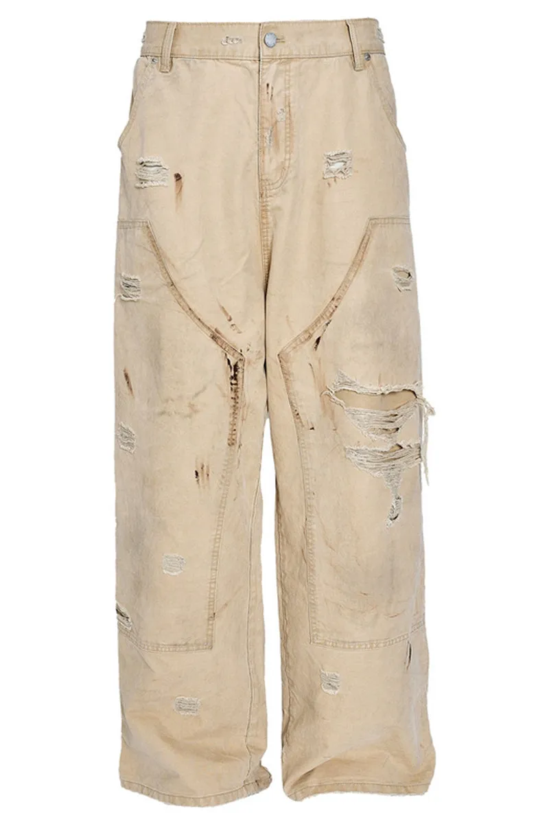 Distressed Washed Straight Leg Work Pants