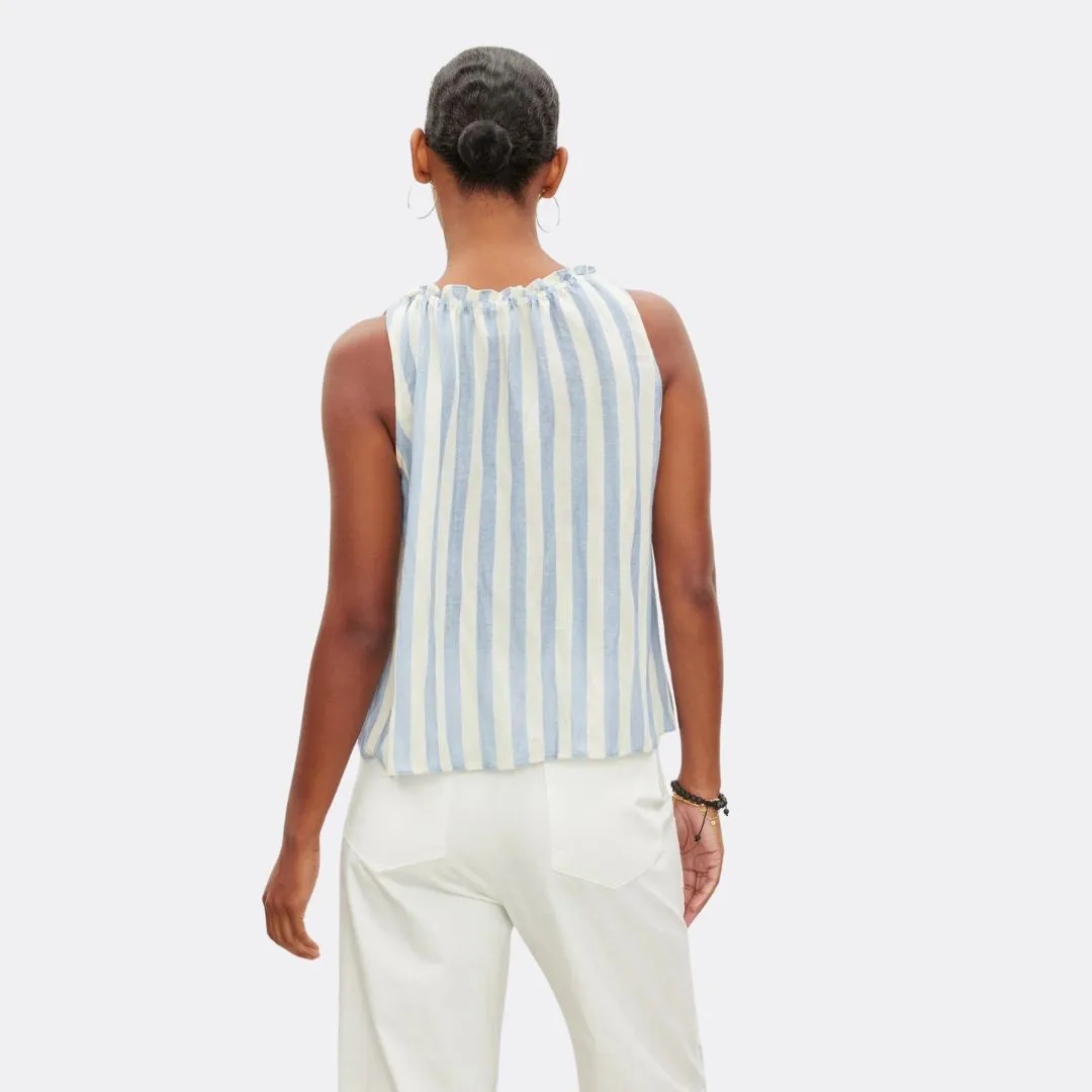 Erica Stripe Linen Sleeveless Top (Sky)