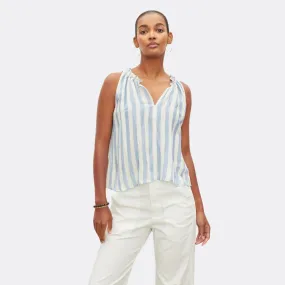 Erica Stripe Linen Sleeveless Top (Sky)