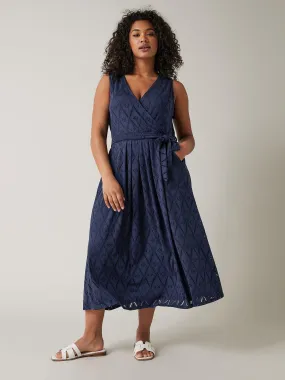 Evans Curve Sleeveless Broiderie Anglaise Wrap Dress - Navy