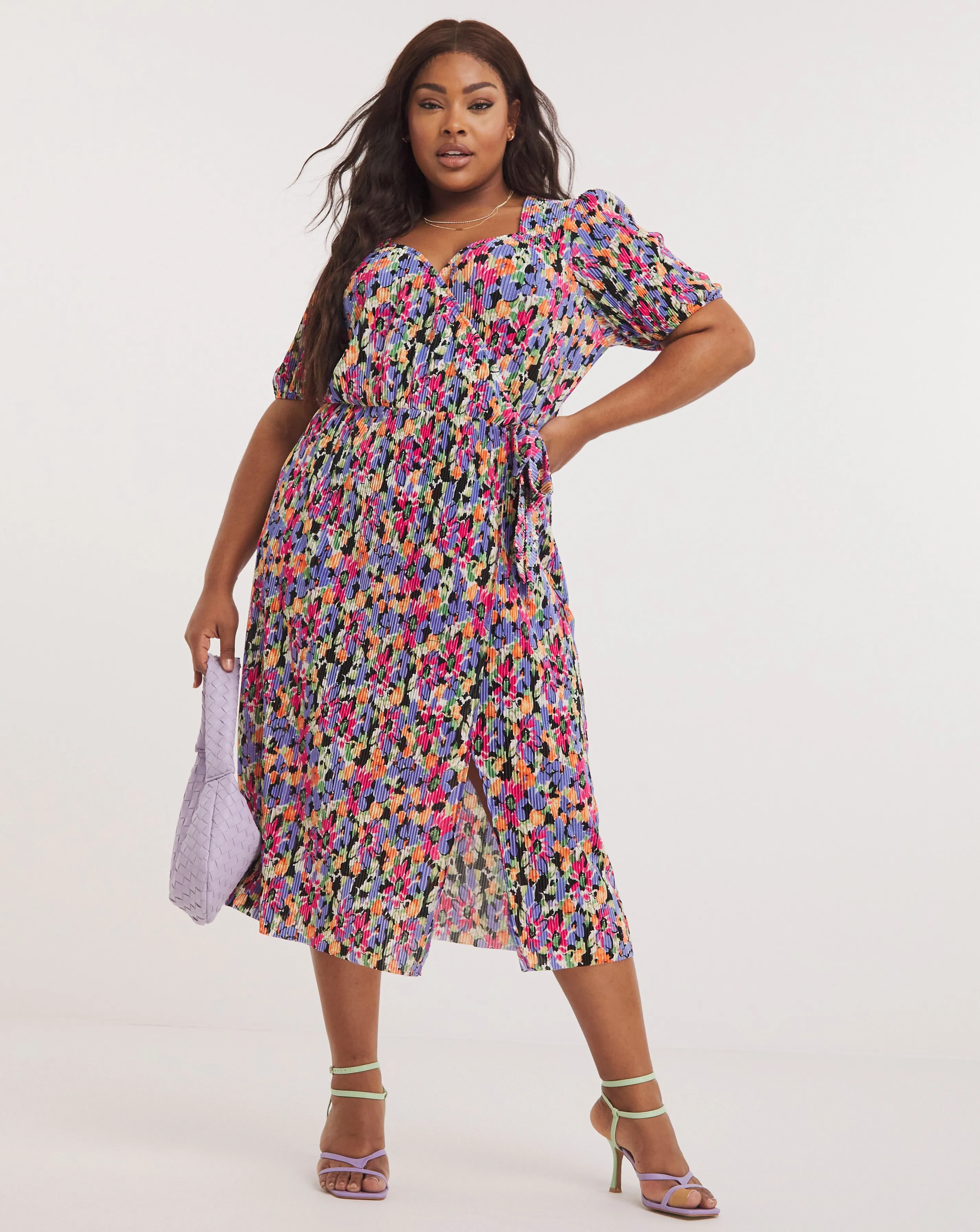 Floral Print Plisse Wrap Front Midi Dress | Simply Be