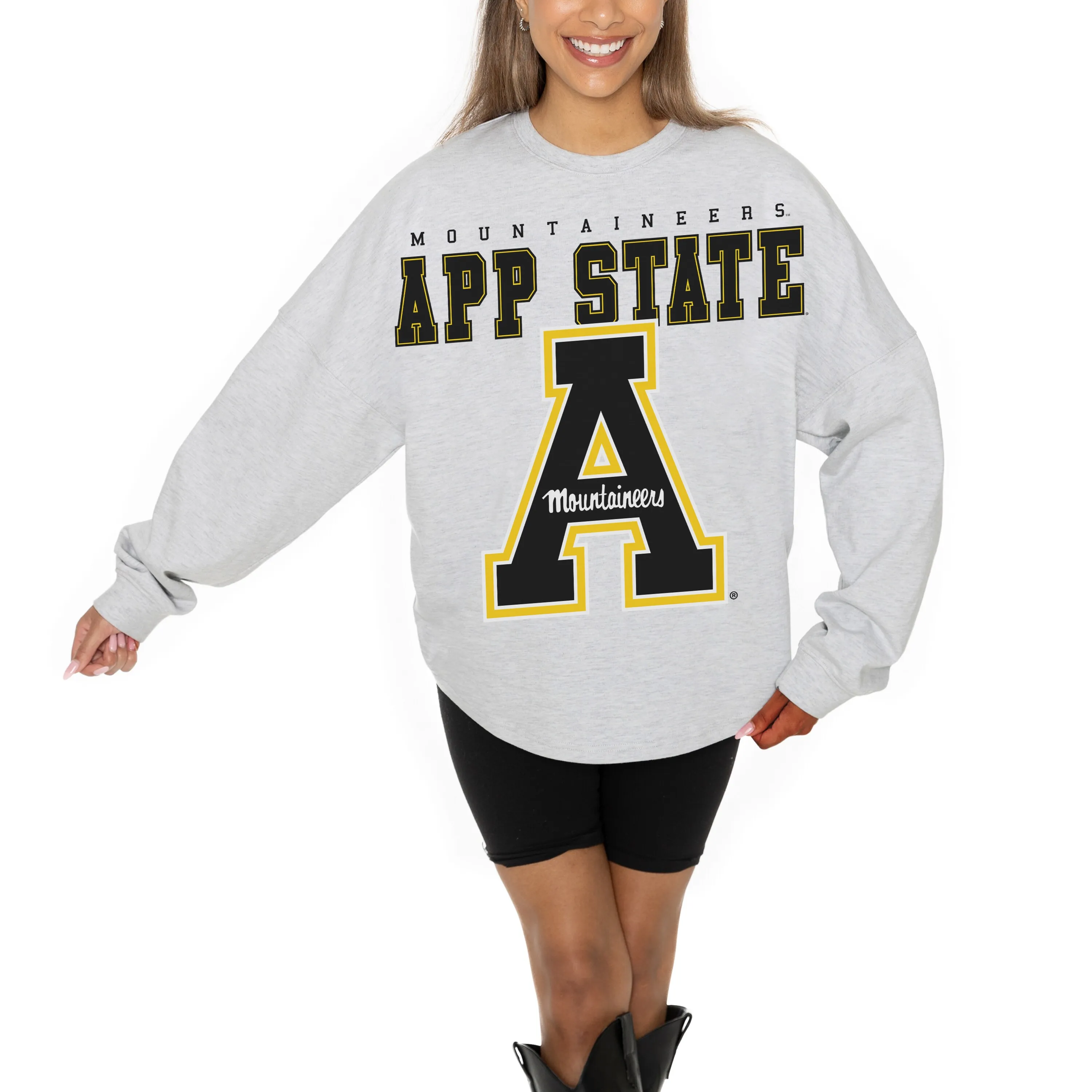 Gameday Couture Appalachian State Mountaineers Women's Ash Big Goals Relaxed Fit French Terry Pullover Sweatshirt