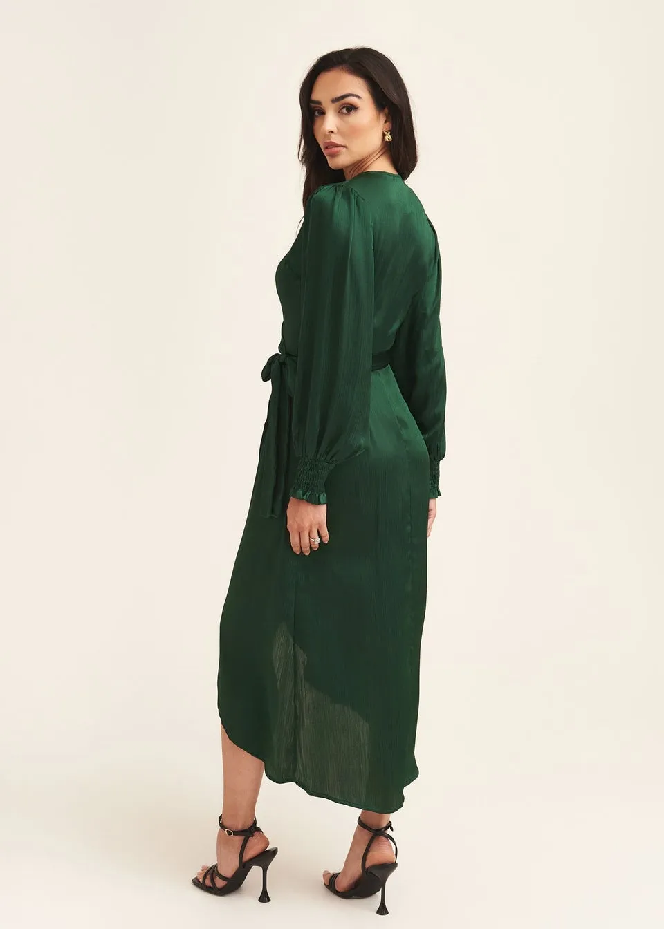 Gini London Green Satin Wrap Midi Dress