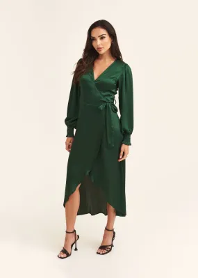 Gini London Green Satin Wrap Midi Dress