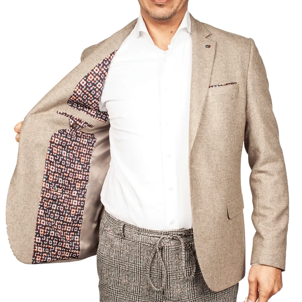 Giordano Robert Wool Silk Blend Twill Beige Jacket | Menswear Online