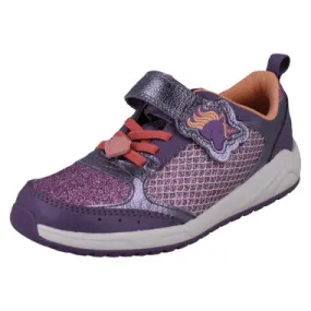 Girls Clarks Unicorn Detailed Hook and Loop Trainers - Aquatic Brill K