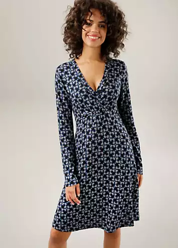 Graphic Print V-Neck Wrap Jersey Dress by Aniston | Look Again