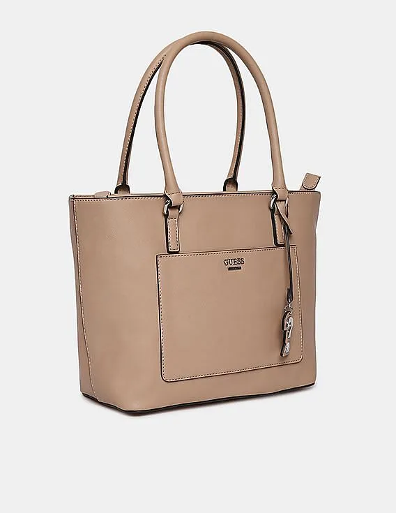 GUESS Women Brown Solid Cuba Small Carryall Tote