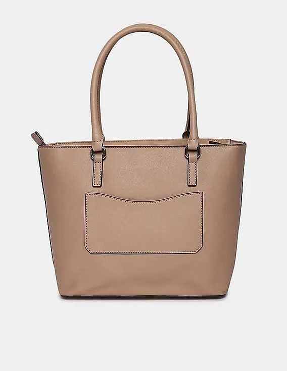 GUESS Women Brown Solid Cuba Small Carryall Tote