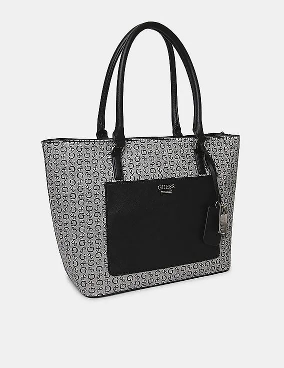 GUESS Women Grey And Black Printed Cuba Small Carryall Tote