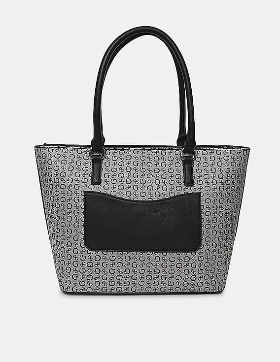 GUESS Women Grey And Black Printed Cuba Small Carryall Tote