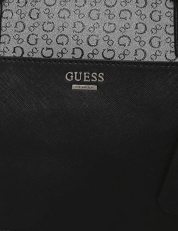 GUESS Women Grey And Black Printed Cuba Small Carryall Tote