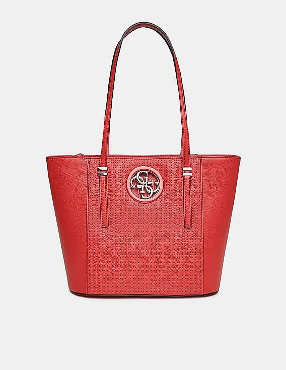 GUESS Women Red Perforated Upper Open Road Small Tote