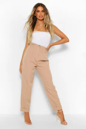 High Waist Pleated Straight Leg Woven Pants