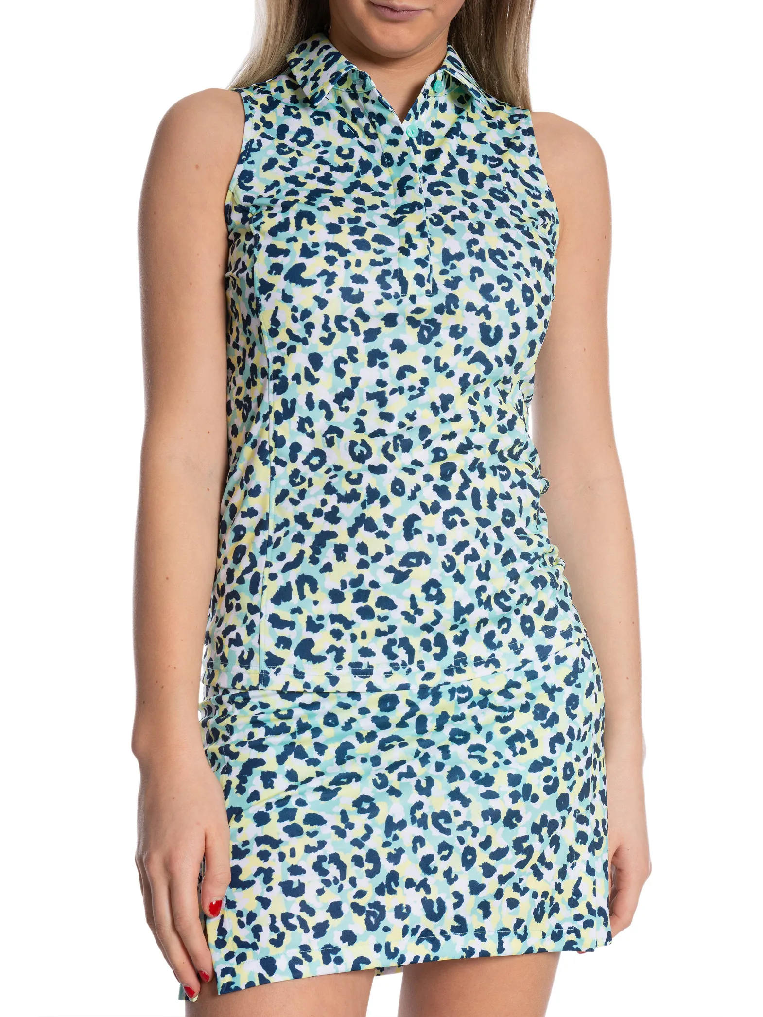 J.LINDEBERG TOP DENA PRINT SLEEVELESS LEOPARD ARUBA BLUE