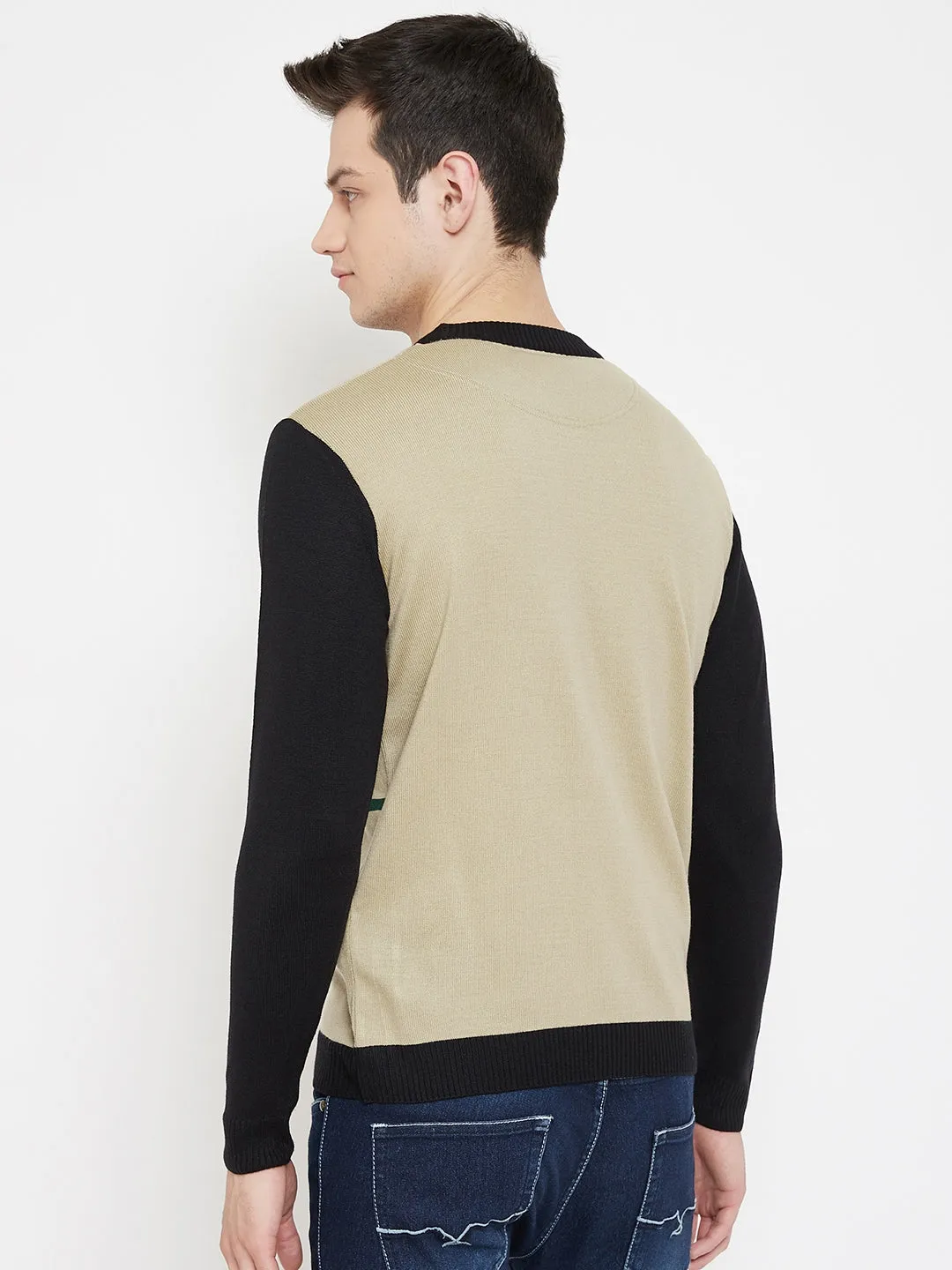 JUMP USA Men Beige Solid Round Neck Casual Pullover