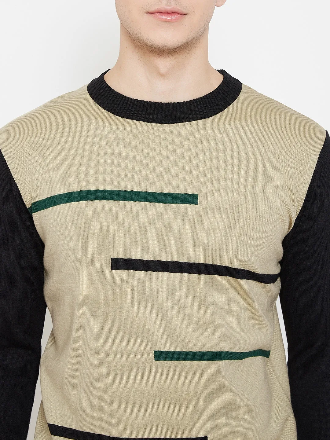 JUMP USA Men Beige Solid Round Neck Casual Pullover