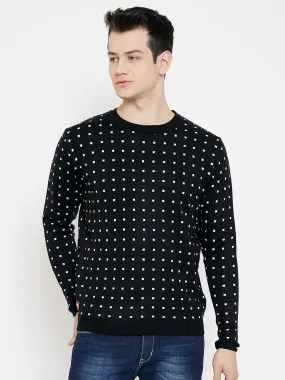 JUMP USA Men Black Checked Round Neck Casual Pullover