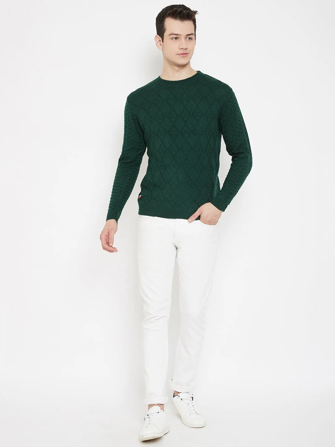 JUMP USA Men Green  Solid Round Neck Casual Pullover