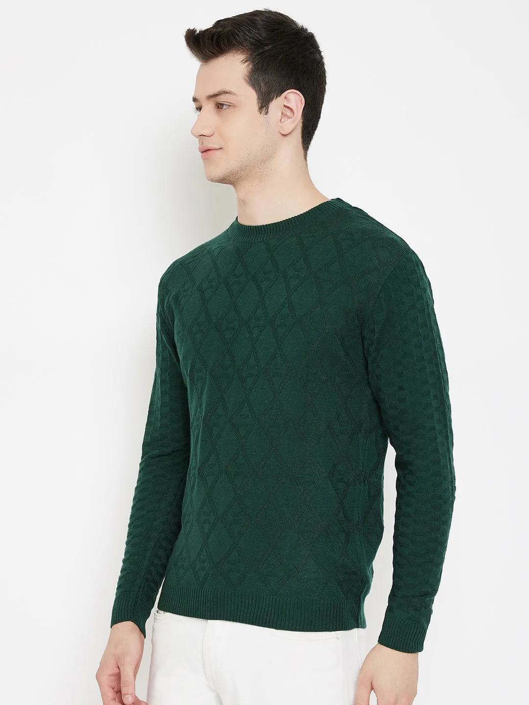 JUMP USA Men Green  Solid Round Neck Casual Pullover