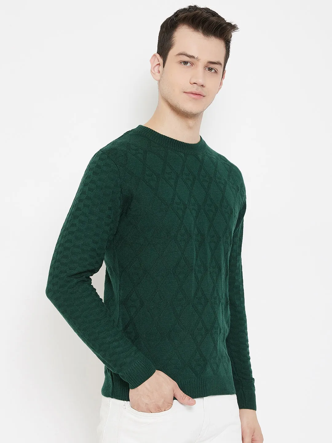 JUMP USA Men Green  Solid Round Neck Casual Pullover