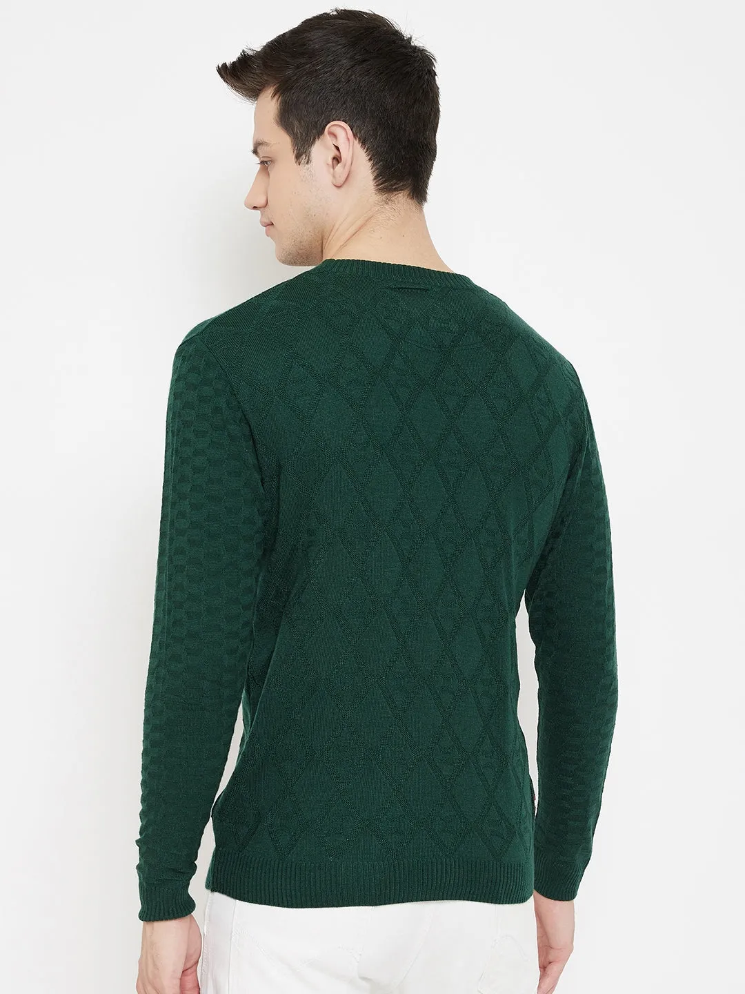 JUMP USA Men Green  Solid Round Neck Casual Pullover