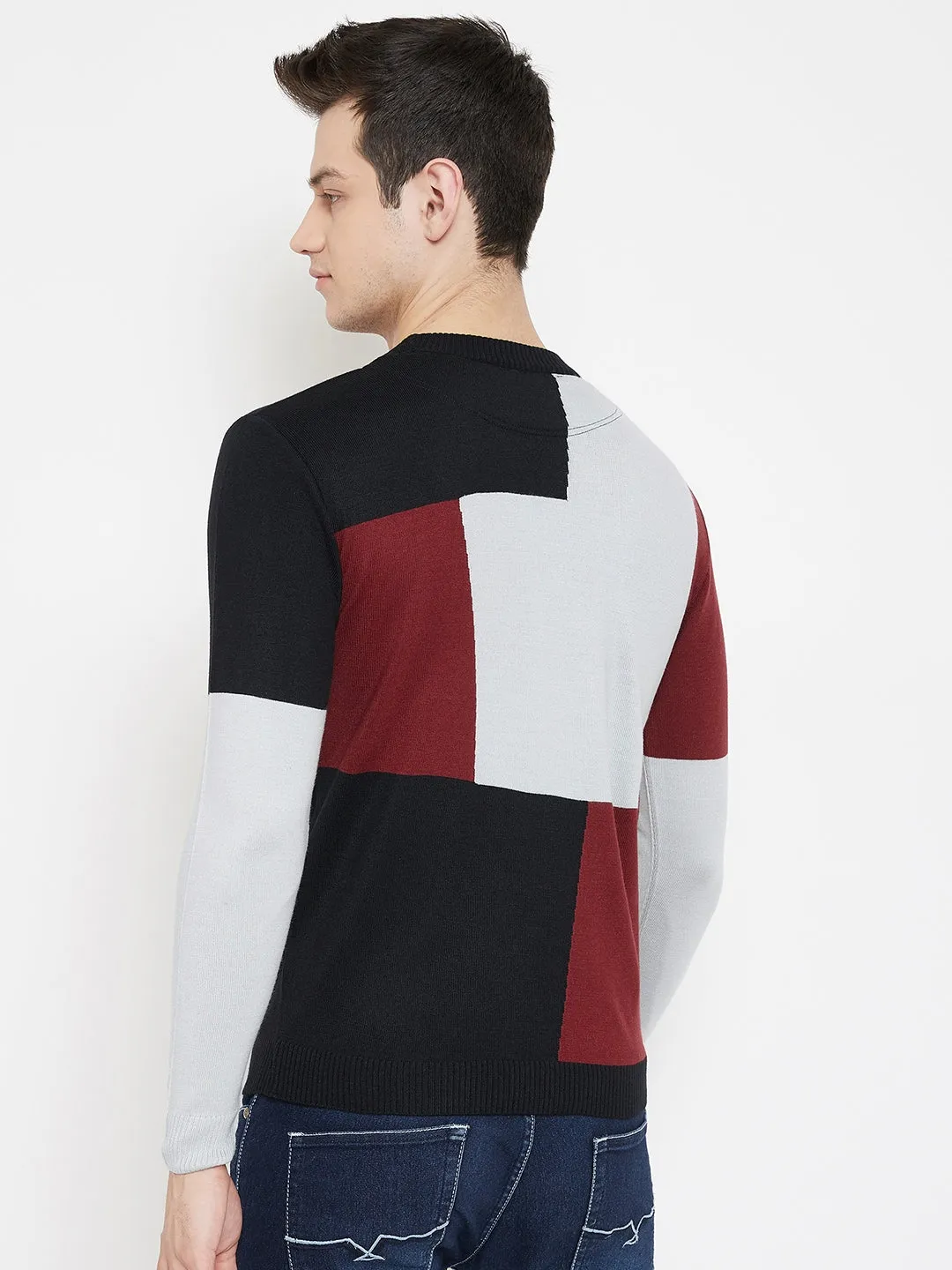 JUMP USA Men Red Colourblocked Round Neck Casual Pullover