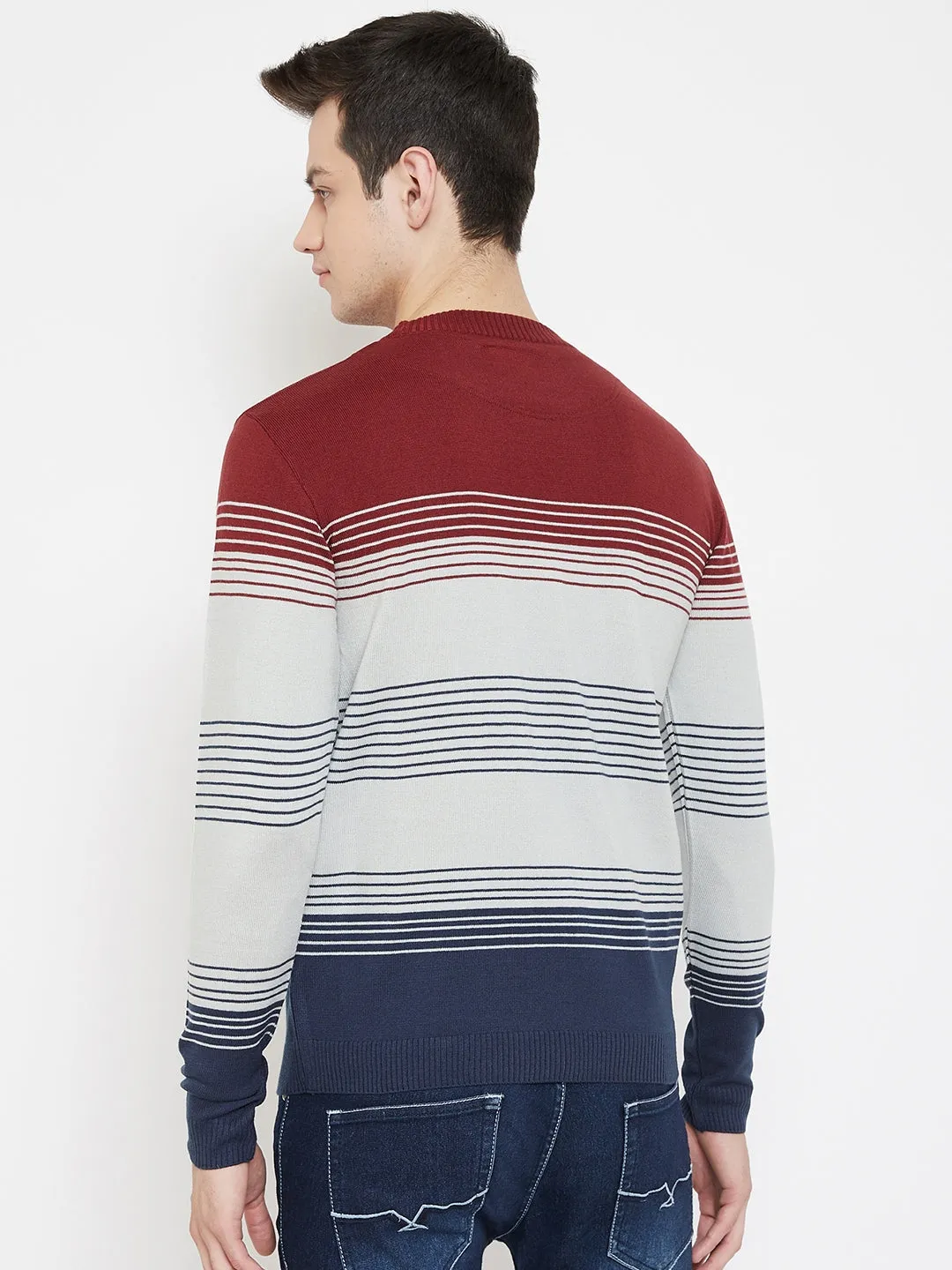 JUMP USA Men Red Striped Round Neck Casual Pullover