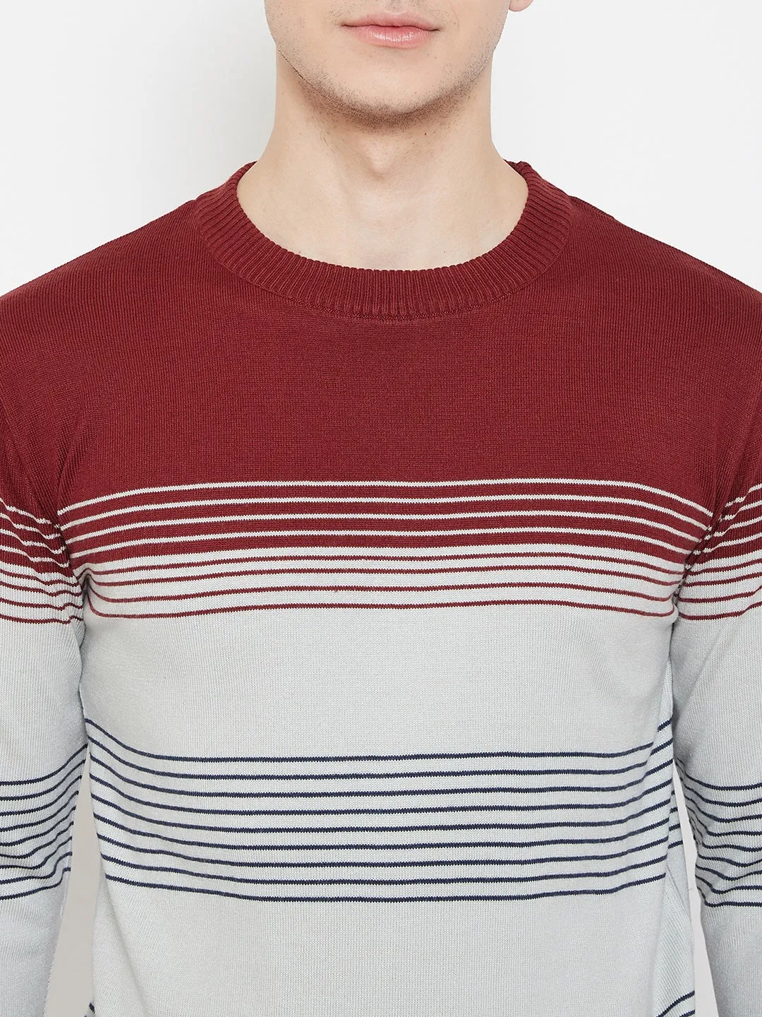 JUMP USA Men Red Striped Round Neck Casual Pullover