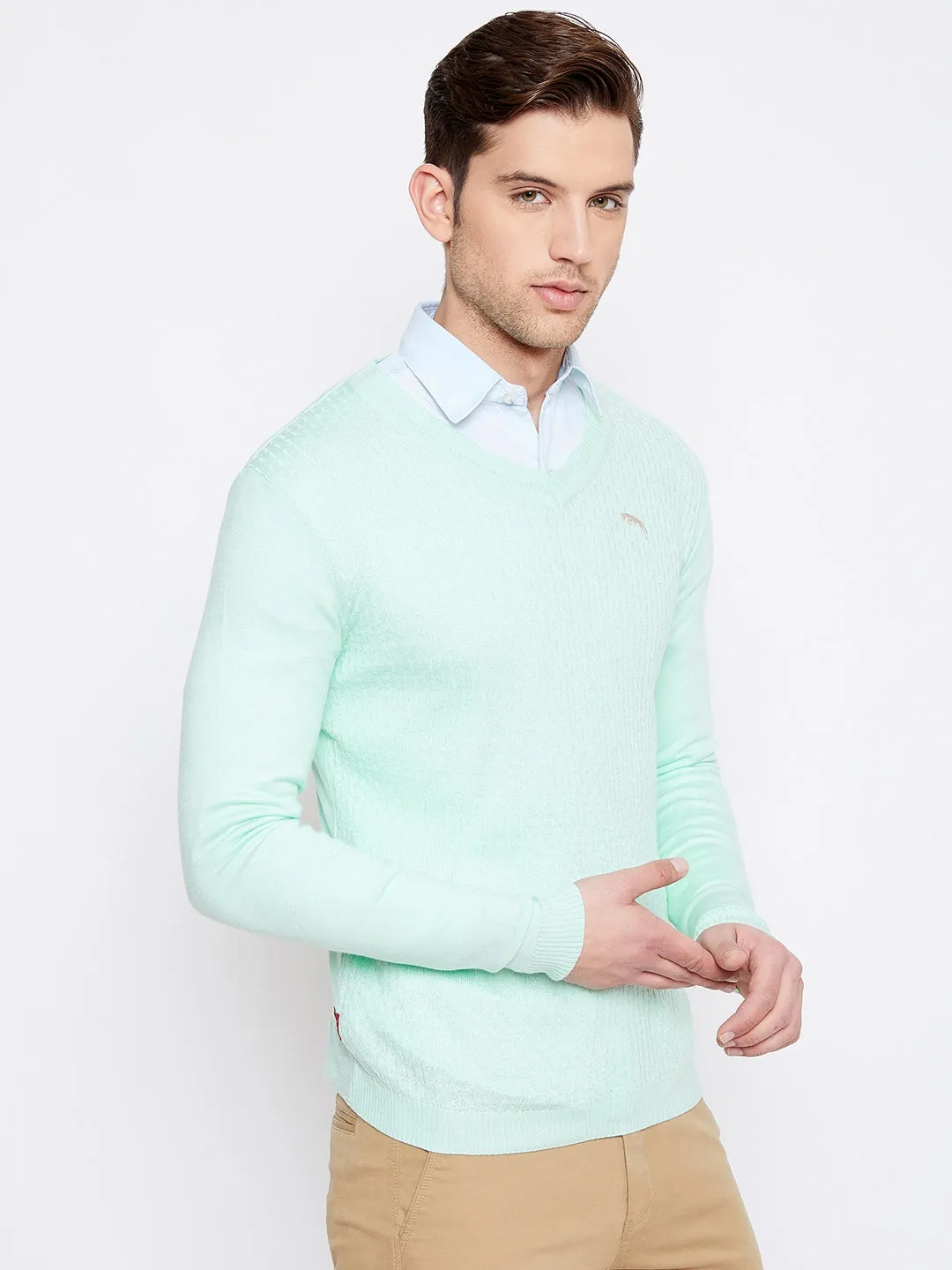 JUMP USA Men Teal Self-Design Pullover