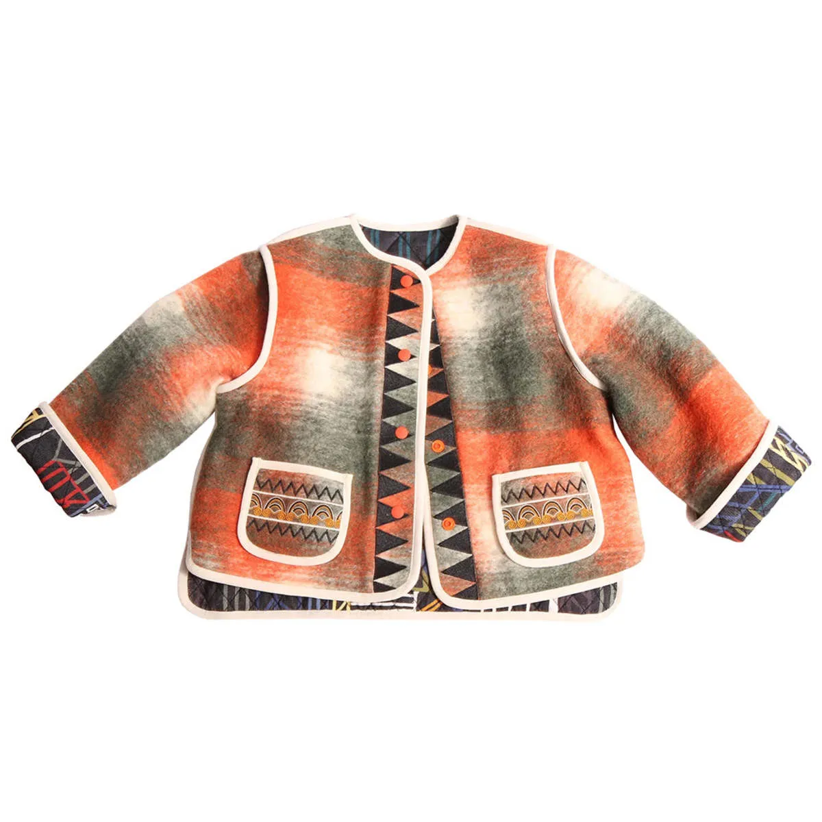 Kids Tia Cibani Kids Child Reversible Highlander Jacket - Celtic Orange Mix Plaid