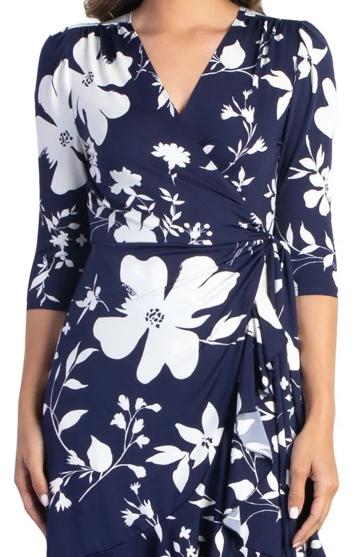 Kiyonna Flirty Flounce Midi Wrap Dress with 3/4 Sleeves