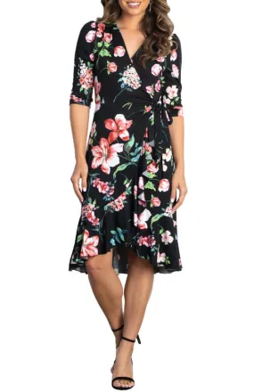 Kiyonna Flirty Flounce Midi Wrap Dress with 3/4 Sleeves